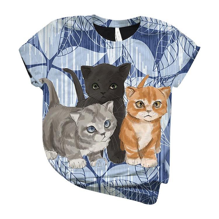Summer New Style Summer Women's Loose Round Neck Short Sleeve Cat 3D Printed T-shirt