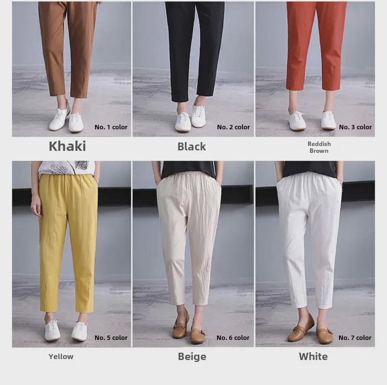 Damen Weitbein Leinen-Baumwolle Haremshose - Schlank, Lässig, Neunzehntel Länge