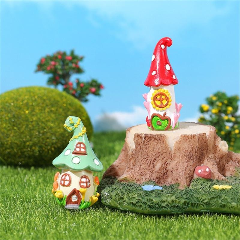 62KD Charm Mushroom House Desk Decors for Fantasy Enthusiasts Garden Decorations