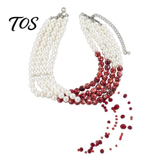Mysterious Fashion Jewelry Gothic Blood Drop Choker, Layered Faux Pearl Necklace, Red Tassel Themed Costume Party Supplies Earrrings, Punk Style