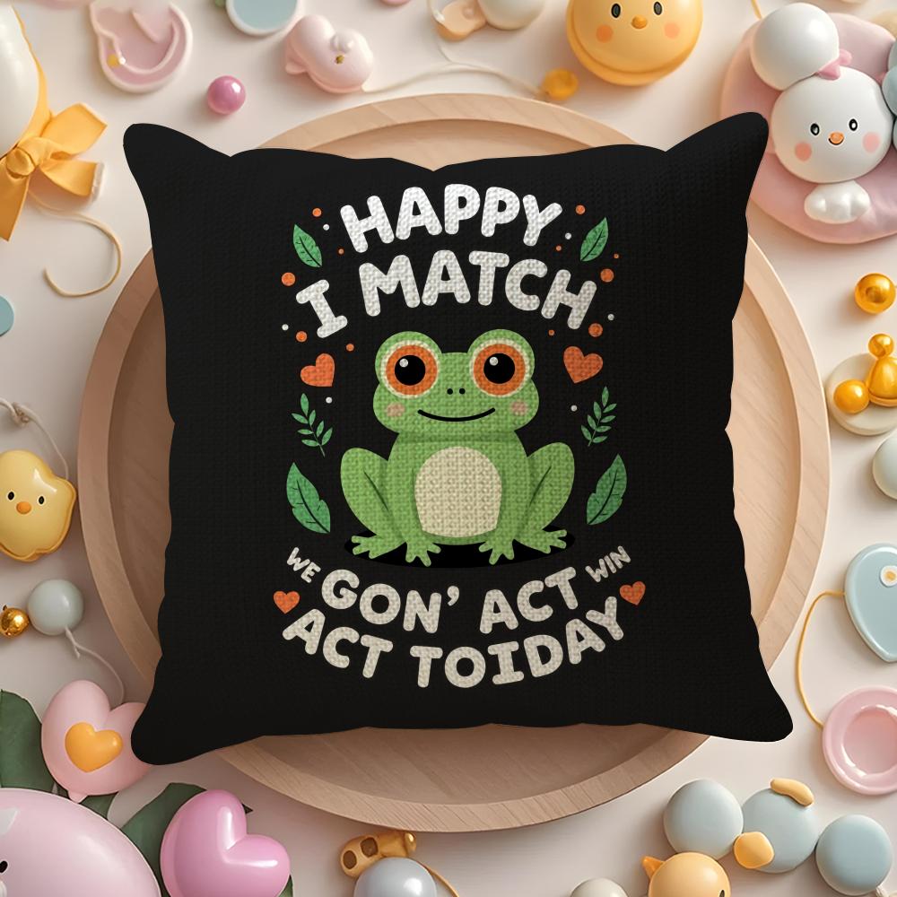 Funny Frog Cartoon Cushion Cover DoubleSided Printed Organic Linen Pillow Cover Decorative for Sofa Home
