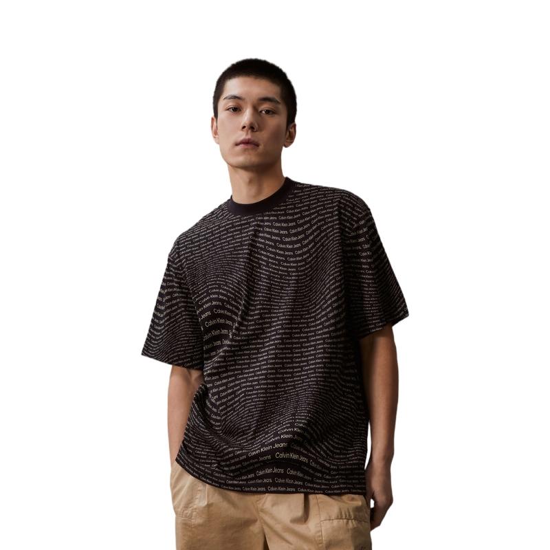 Calvin Klein Letter Print Loose Short Sleeve T-Shirt Men Tops Black J325428-0GP