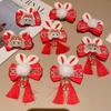 Bunny Plush Rabbit Hairpin Tassel Chinese New Year Headwear Sweet Bow Hair Clip  Children