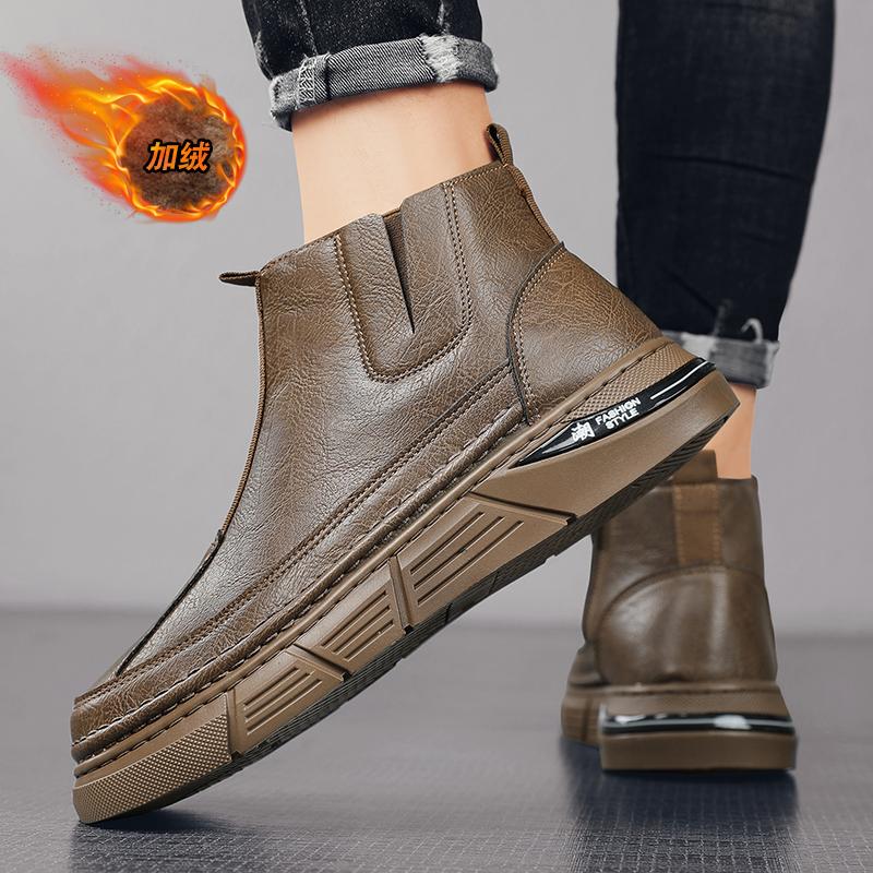 Martin boots winter velvet warm cotton shoes high top leather shoes labor insurance short boots