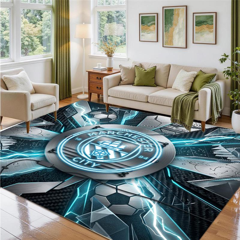 Manchester City Design Crystal Velvet Rug Soft Decorative Mat for Bedroom Entrance