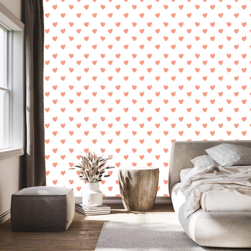 Hearts Wallpaper White, Peach and Coral 50x1000