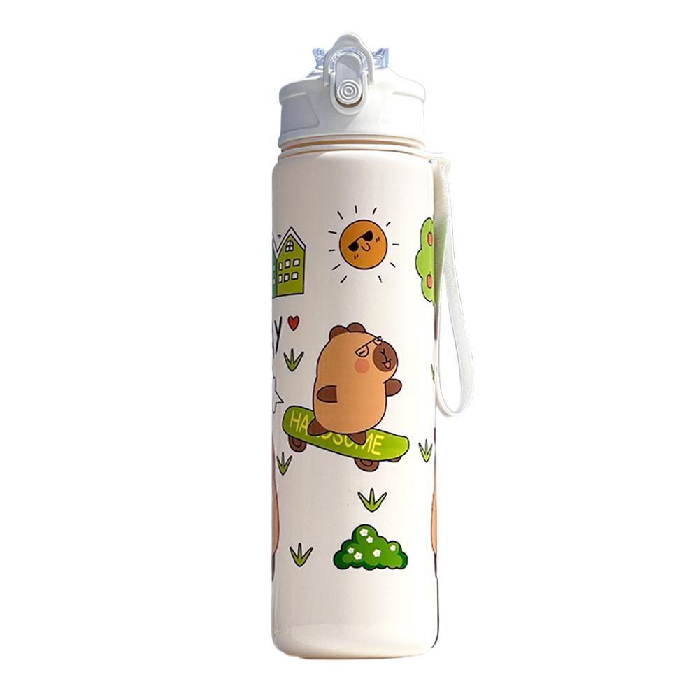 800ml Capybara Cute Water Cup with Straw & Handle Travel Water Cup Large Capacity Kawaii Water Bottle for Boys Girls Daily Use