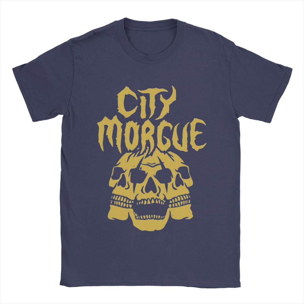 Three Head Skull City Morgue T Shirts Men's Cotton Awesome T-Shirt Crewneck Tees Short Sleeve Clothing Summer