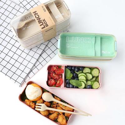 Hot! Natural Wheat Straw Bento Box Large Capacity Microwave Safe Lunch Box Food Container With Reusable