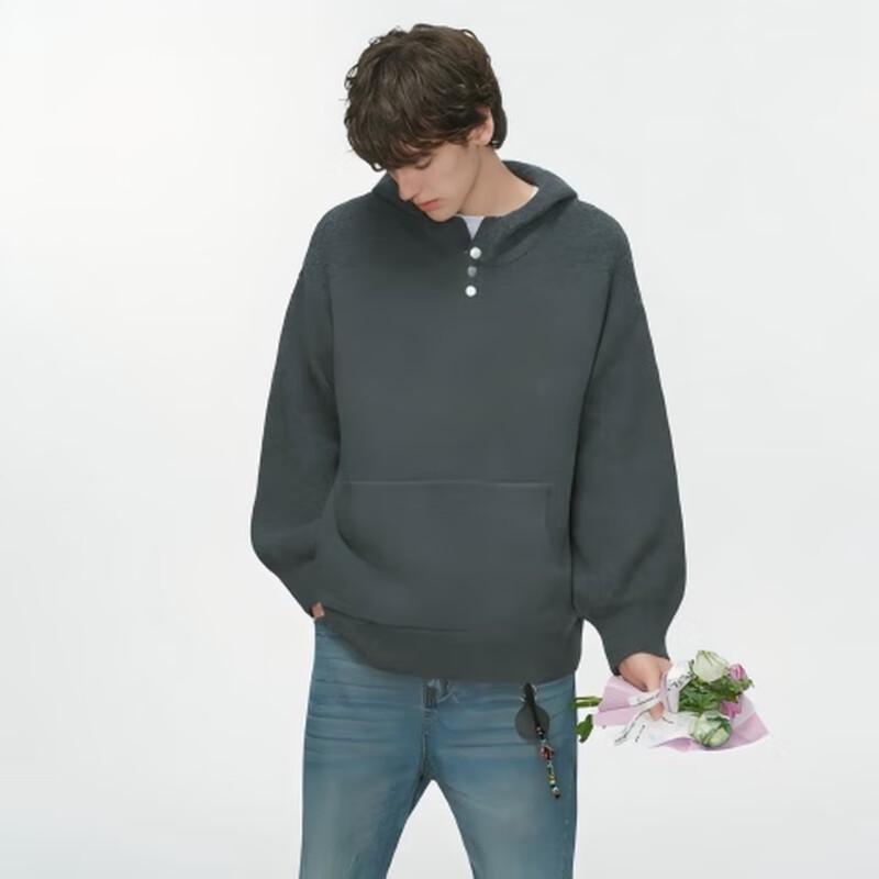 

Unisex Wool Blend Button Hooded Pullover Sweater M