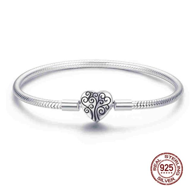 925 Sterling Silver Bracelet –Barrel Snap Clasp ,Cubic Zirconia ,Bangle Bracelet ,Chain Bracelet ,Charm ,Sizes 17 –21