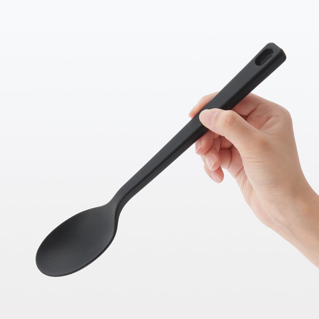 MUJI Silicone Cooking Spoon, Small, Black, Approx. 25cm Long