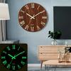 Silent 12 Inch Luminous Wall Clock Wood Grain Nordic Style Digital Clock Round Battery Operated Quartz Wall Clock Wall Decor