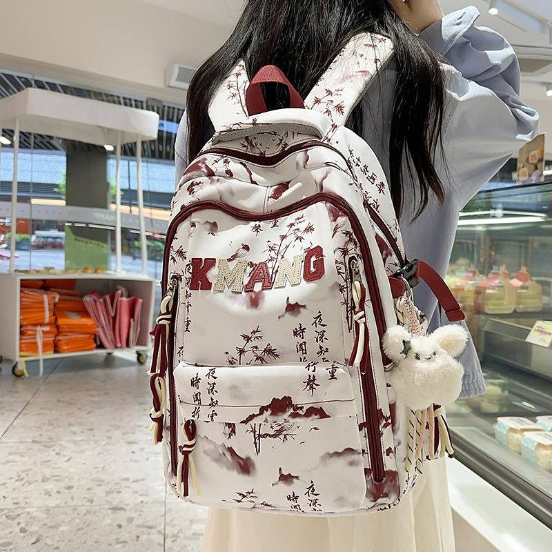 Schoolbag ink painting national style schoolbag female junior high school students high value large capacity high school students backpack male
