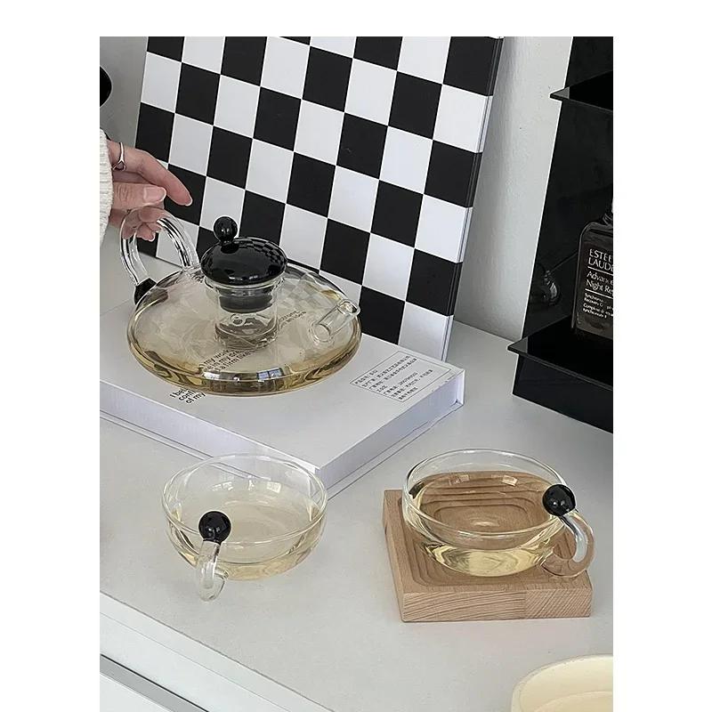 Glass Teacup Teapot Set Pitcher and Cup Set Round Coffee Pot Lovely Glass Decoration Cup Afternoon Tea Cups