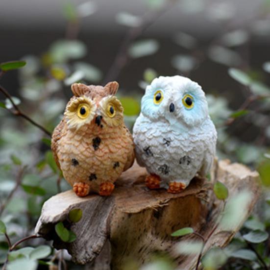 Mini Sova Soška Pryskyřice Ručně Malovaná Sova Ozdoba Miniaturní Zvířecí Figurka pro DIY Mikro Krajinu Bonsaj Vílí Zahrada Dekorace