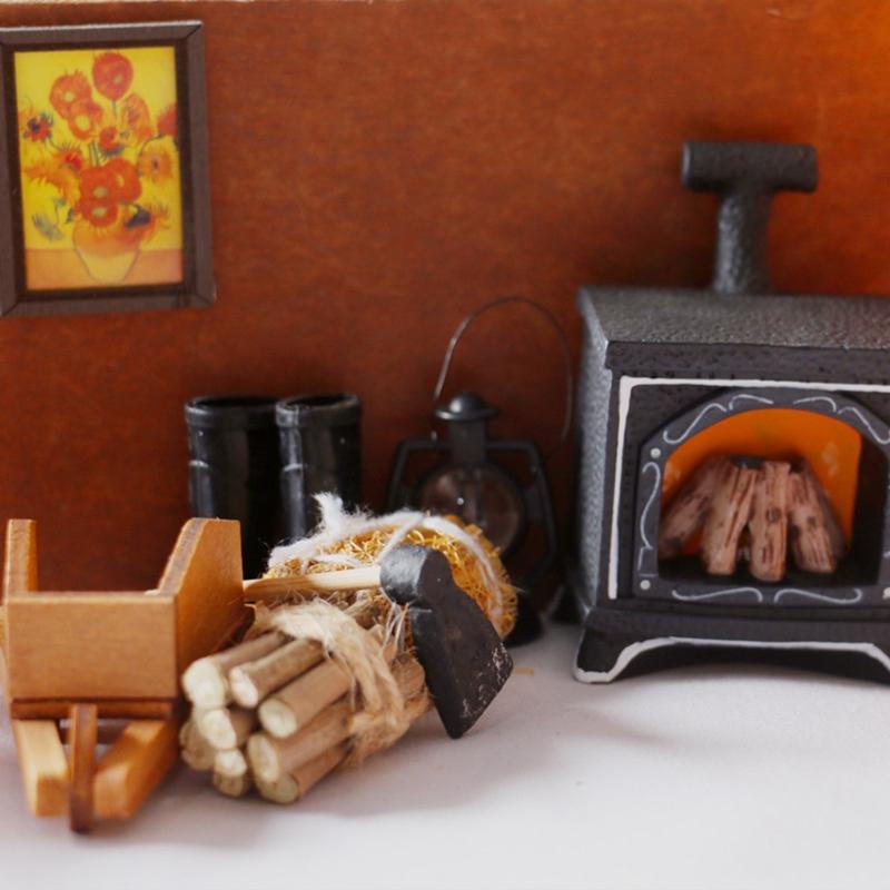 Exquisite Mini Hoe/Straw Bales/Firewood/Rubber Shoes/Carts/Fireplace Model 1:12 Scale Dollhouse Miniature Furniture Toys