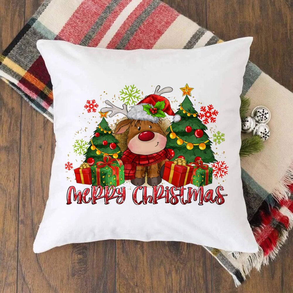 Christmas Crew Deer Print Pillow Case Winter Party Decor Home Cushion Cover Fall Holiday Pillowcase Xmas Gift for Family Friends