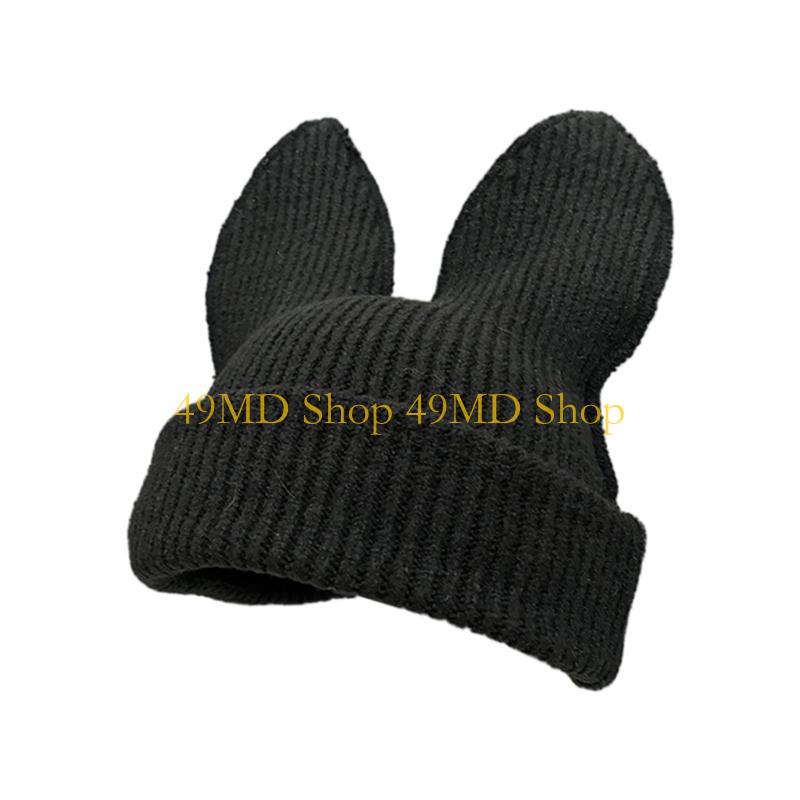 49MD Thick Warm Rabbits Ear Hat Color Skull Caps Women Winter Headpiece