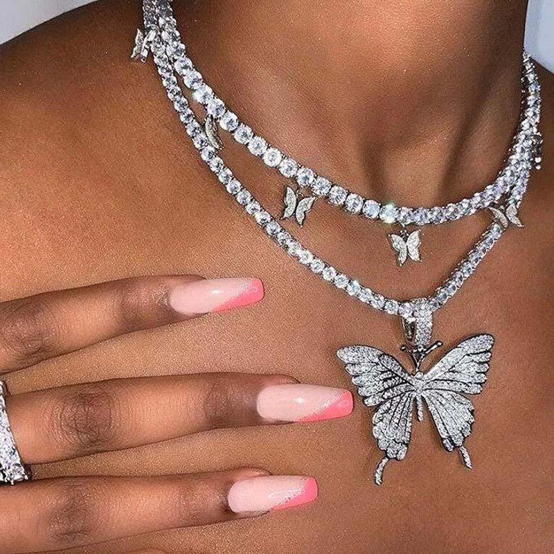costume jewelry Sparkly silver-colored butterfly necklace silver butterfly necklace silver necklace silver jewelry
