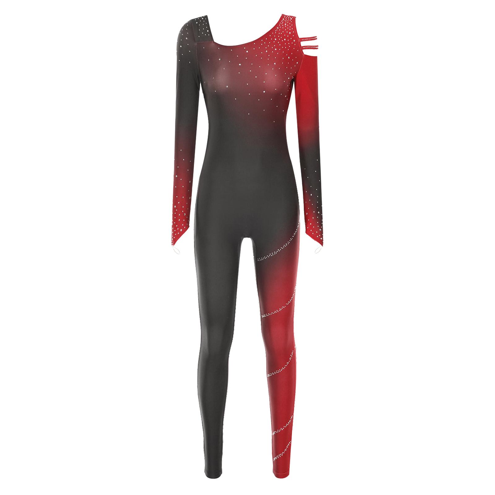 

Жіночий боді градієнтного кольору, комбінезон-трико, прикрашений блискучими стразами, для гімнастики, фігурного катання, виступів M червоний