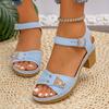 New Casual One-button High-heeled Sandals with Large Thick-heeled Shoes