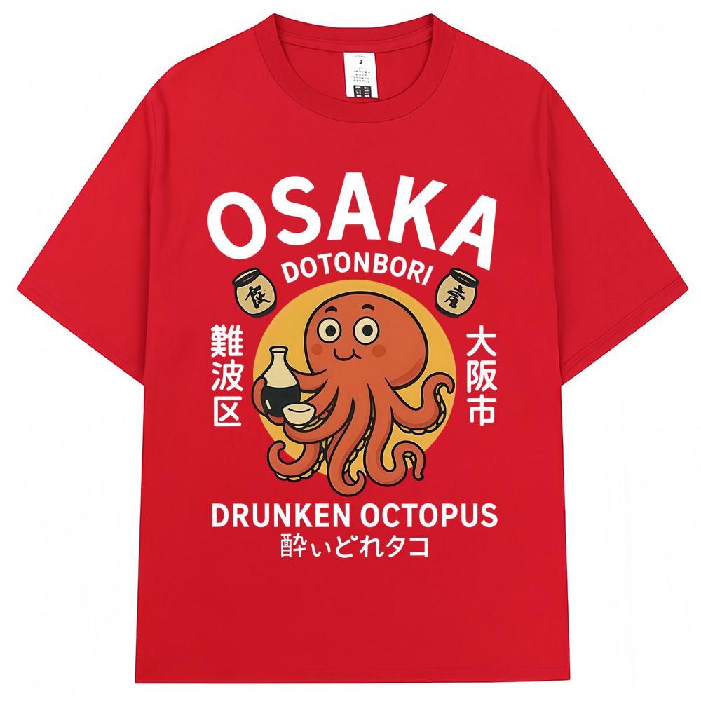 Japanese Style Drunken Octopus Osaka Graphic T Shirts Dotonbori Unisex Unisex Fashion Vintage Short Sleeve Oversized Cotton T Shirt
