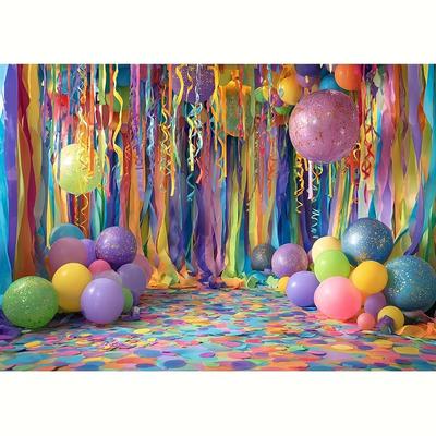 2D Flat Rainbow Streamer Backdrop for Kids Birthday Photoshoot