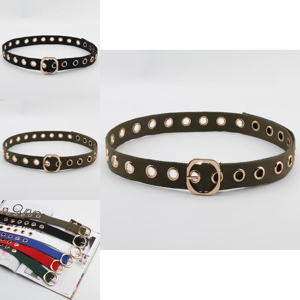 Simple Solid Color Porous Design Women Casual Canvas Belt With Square Buckle For Daily Wear