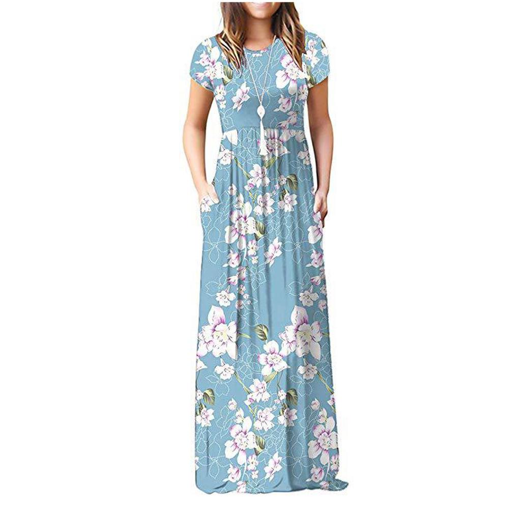Women Fashion  Gradient Print Short Sleeve Spaghetti Maxi Dress