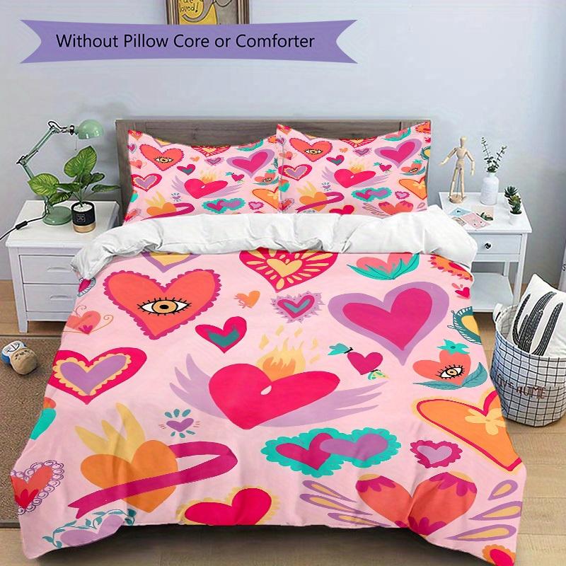 3pcs Heart Print Bedding Set, Ideal for Home Use, Suitable for Bedroom Decor (1*Duvet Cover + 1/2*Pillowcases, No Core) Yy250821220