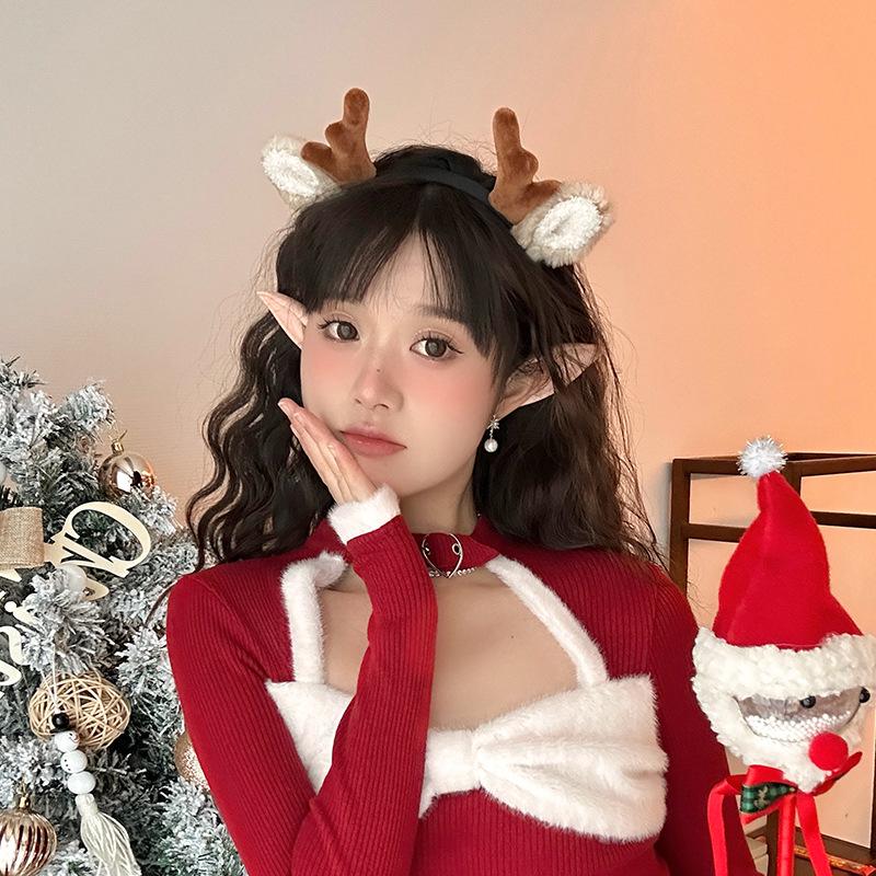 2023 Cute Christmas Plush Antler Ears Headband & Hair Clip