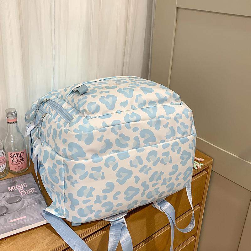 Leopard Print Backpack Junior High School Student Lightweight Schoolbag Girl's Large Capacity Backpack