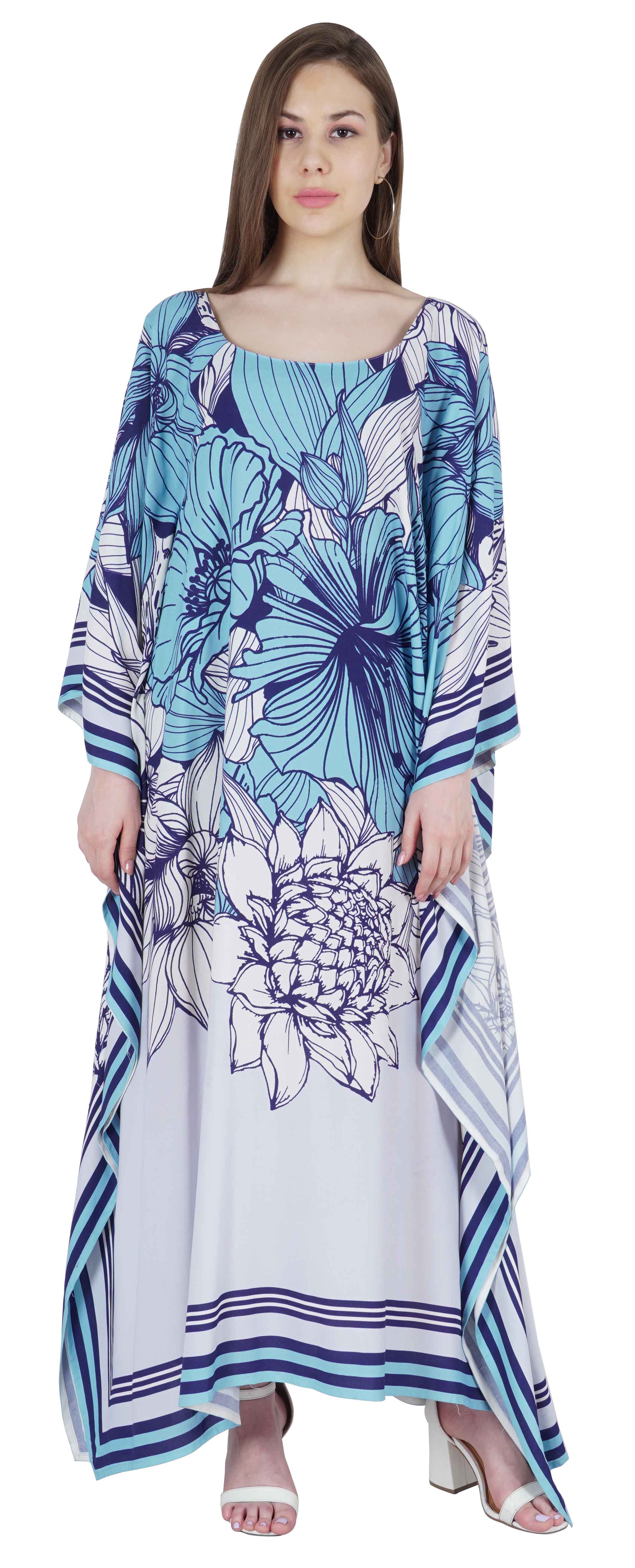 

Moomaya Long Kaftan Maxi Dress For Women s Kimono Sleeves Beachwear Cover Up Plus Size XXL білий