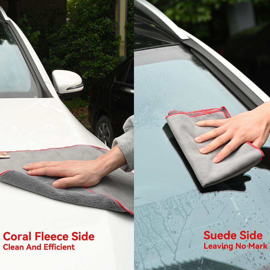 2X Washing Cloth Suede & Coral Fleece Double-sided Towel Quick Dry Super Absorbent Soft Car Accessories Multipurpose Clean Tools