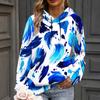 Women Plus Size Beige Pink Printed Long Sleeve Drawstring Hoodie Kangaroo Pocket Sweatshirt