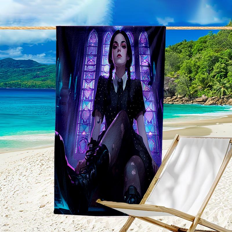 proof beach towel with a Wednesday Addams4 pattern - soft,absorbent,quick-drying,machine washable - perfect for swimming,camping,bathing