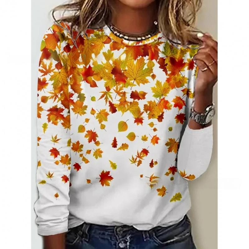 Popular Style Printed Long Sleeve T-shirt Floral Print Women's Clothing