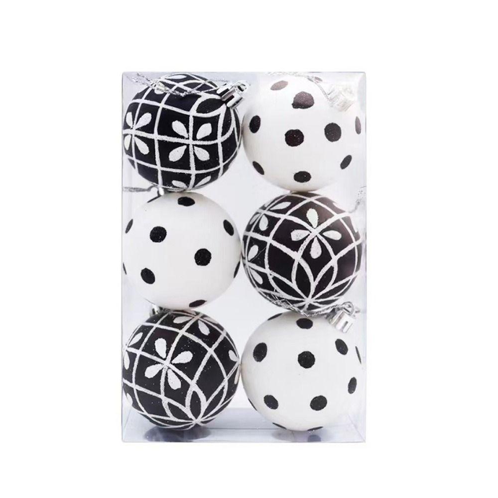 

6PCS Black and White Hand-painted Christmas Tree Ball Shatterproof Christmas Tree Decorative Wreath 5