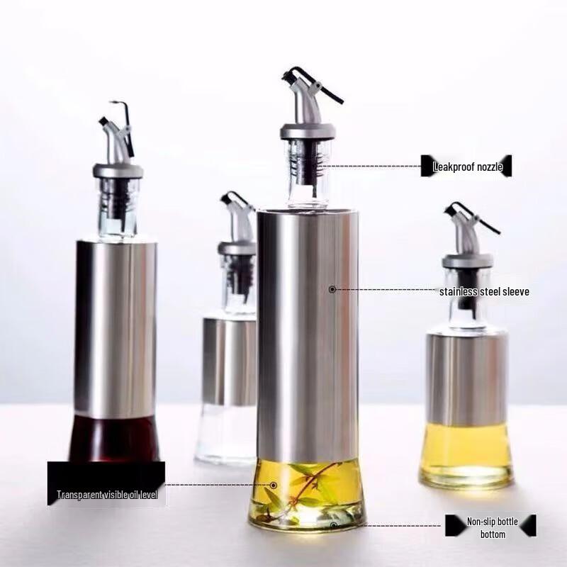 Jing Qing Fu Stainless Steel Glass Oil & Vinegar Dispenser Set