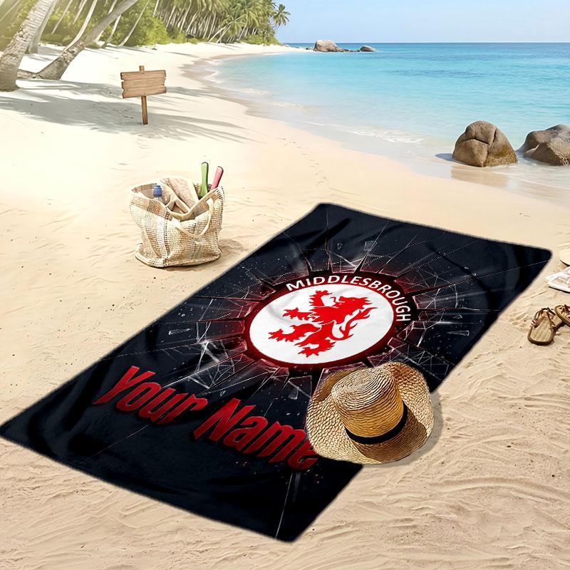 Asciugamano da Spiaggia Stampato Personalizzato Middlesbrough FC Logo Calcio Supporto Nome Personalizzato Testo Asciugamano Assorbente Per Sport Viaggio Regalo Speciale