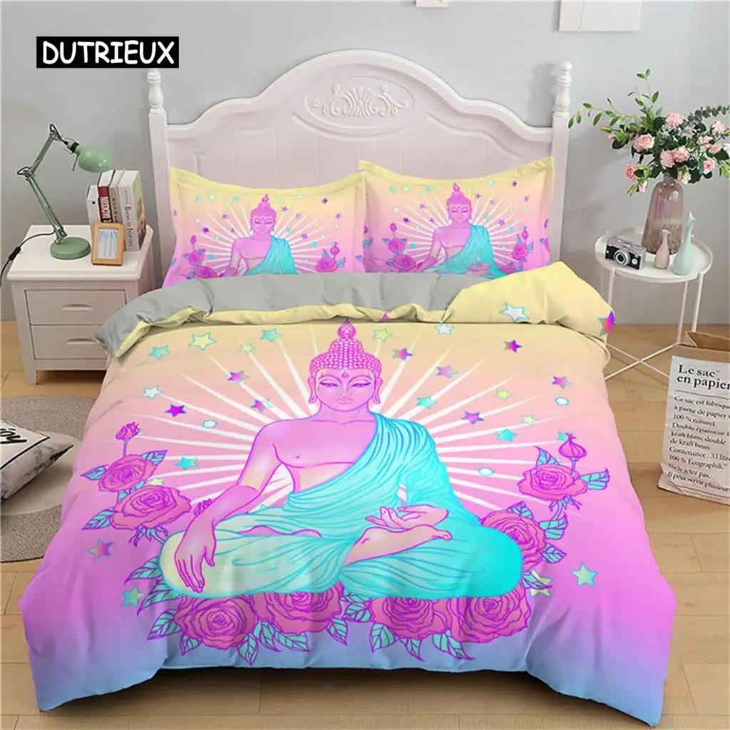 

Fantasy Mushroom Duvet Cover Boho Lord Buddha Floral Print Bedding Set Exotic Indian Style Polyester Comforter Bedroom Decorate 70x133cm 3pcs