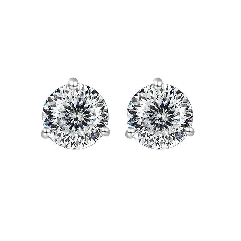 S925 Sterling Silver Round Anniversary Stud Earrings 0.5CT/1CT Trendy Style Moissanite Earrings For Women Couple Gift