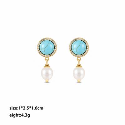 Ladies Blue Blue Turquoise Freshwater Pearl Copper Earring French Style Elegant Vintage Low MOQ In Stock Jewelry for Women Daily