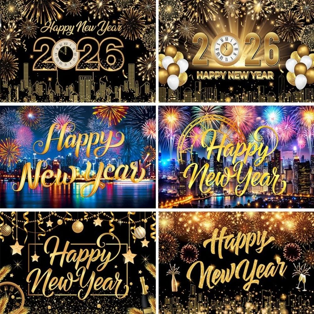 Black Gold 2026 New Year Backdrops Colorful Balloon Photo Background Party Background  Photo Studio