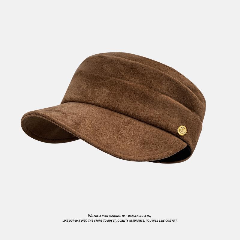 British Hat Women's Suede Pleated Equestrian Hat Versatile Flat Hat Autumn and Winter Versatile Literary Painter Hat