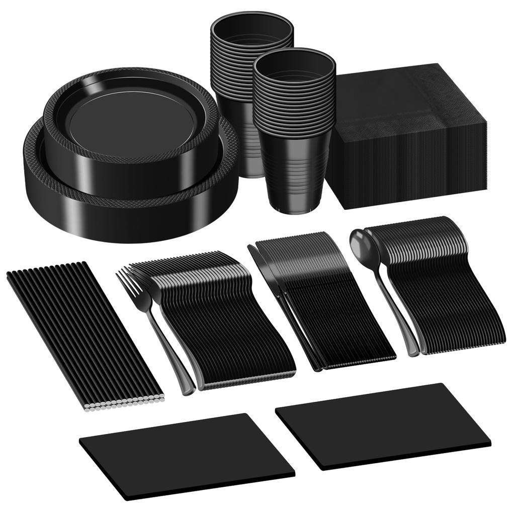 Disposable Plastic Plate Set, Solid Color Party Tableware, Birthday Decoration Plate And Cup Set.