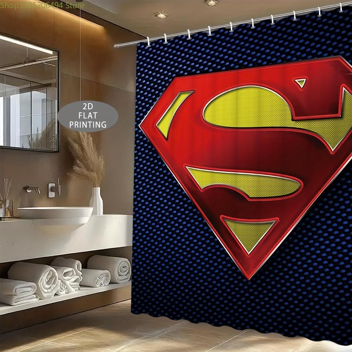 

1pc 2D Flat Classic Superman Logo Themed Shower Curtain, Perfect for Christmas and Halloween Decorations, 12 Hooks Included. I 90x180cm
