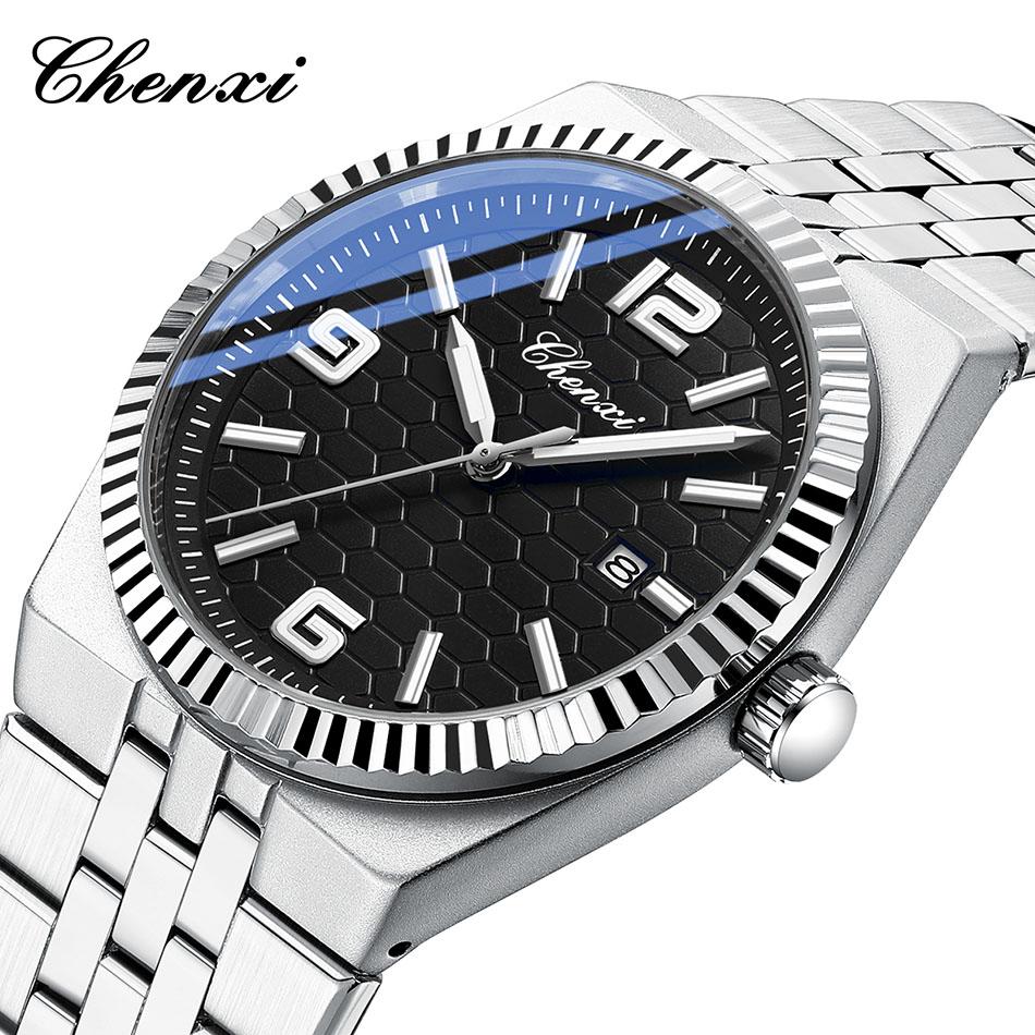 Original CHENXI Watch Fashion Elegant Silver Steel Strip Calendar Quartz Wristwatch Luminous Waterproof Men's Watches