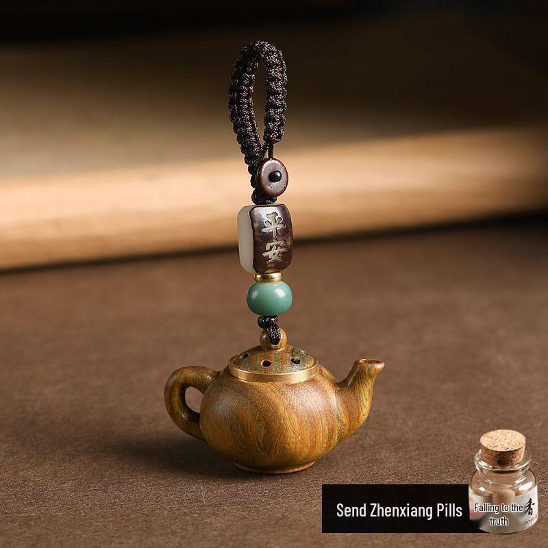 Wenge Green Sandalwood Teapot Keychain & Sachet for Women